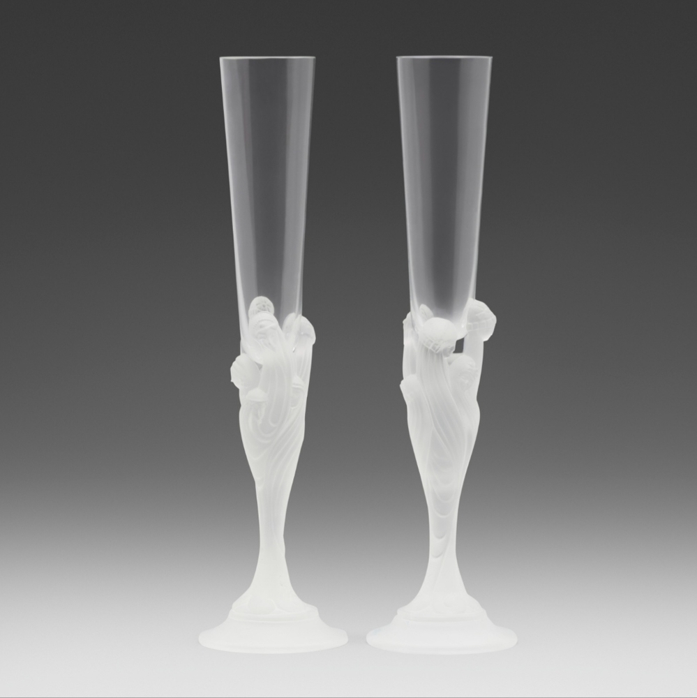 Erte Flute Majestique (Romain de Tirtoff) Set of 2 French Crystal